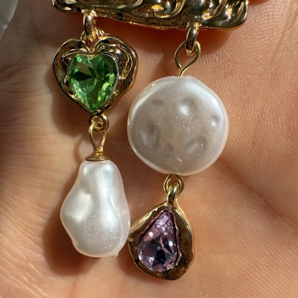 Vintage colourful rhinestone Gold and Gemstone Drop Earrings - Picture 8 of 10